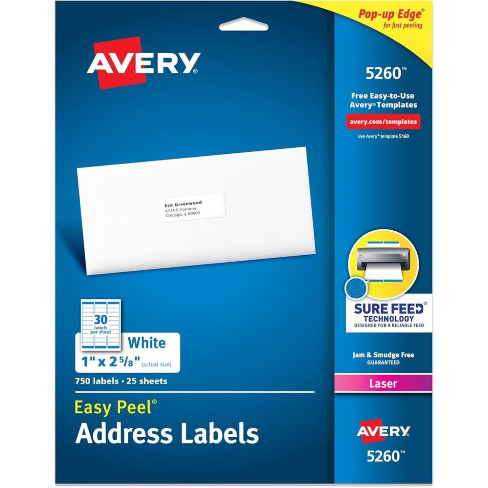 Easy Peel Printable Address Labels with Sure Feed, 1" x 2-5/8" Customizable Stic
